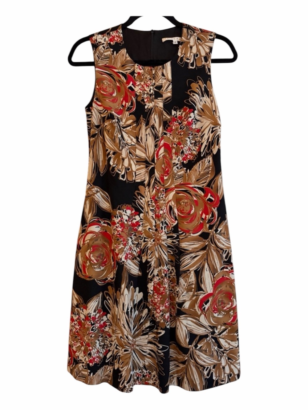 Trina Turk Black Floral A-Line Sleeveless Mini Dress w/Red & Tan Stylish career